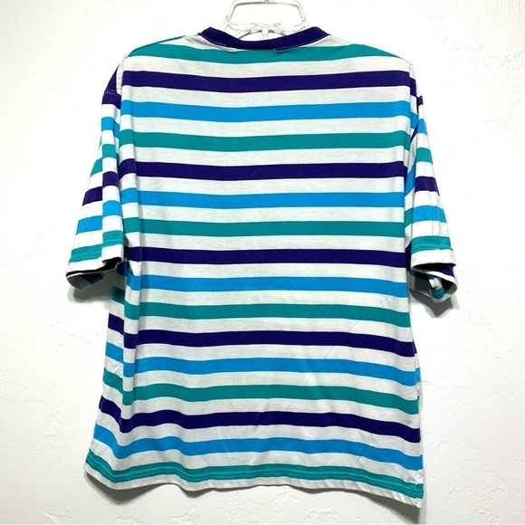 Vintage Huntington Ridge Blue & White Stripe Short Sleeve Shirt Top size Large - Picture 6 of 6